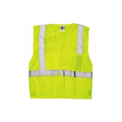 Ironwear 1293BRK-LZ-3-LG ANSI Class 3 Polyester Mesh Breakaway SAFETY Vest with Zipper & 4 Orange/2 Silver Reflective Tape Large Lime 