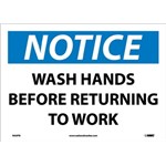 Sign, NOTICE, WASH HANDS BEFORE RETU